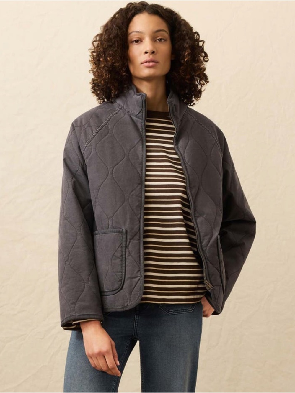 NWT Rare Faherty Sunwashed Onion Quilted Jacket Navy Blue Grey Medium M Cotton